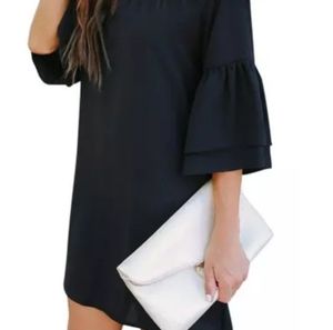 Black Off Shoulder Ruffled Sleeve Dress